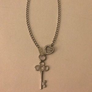 JUICY COUTURE STAINLESS STEEL  & RHINESTONE KEY & HEART NECKLACE